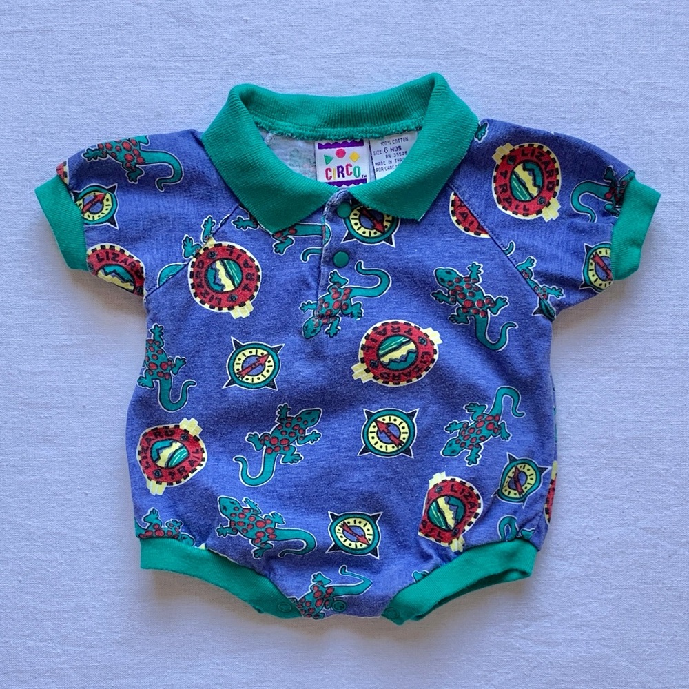 Vintage Circo Colorblock Lizard Trail Reptiles Colorful Bubble Bodysuit Tee 6M